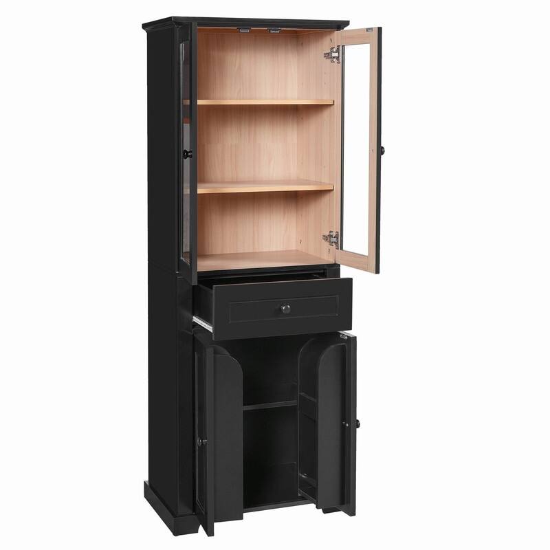 Modern 67.2"H Bathroom Storage Cabinet with Glass Doors Adjustable Shelves and Soft-Close Drawer