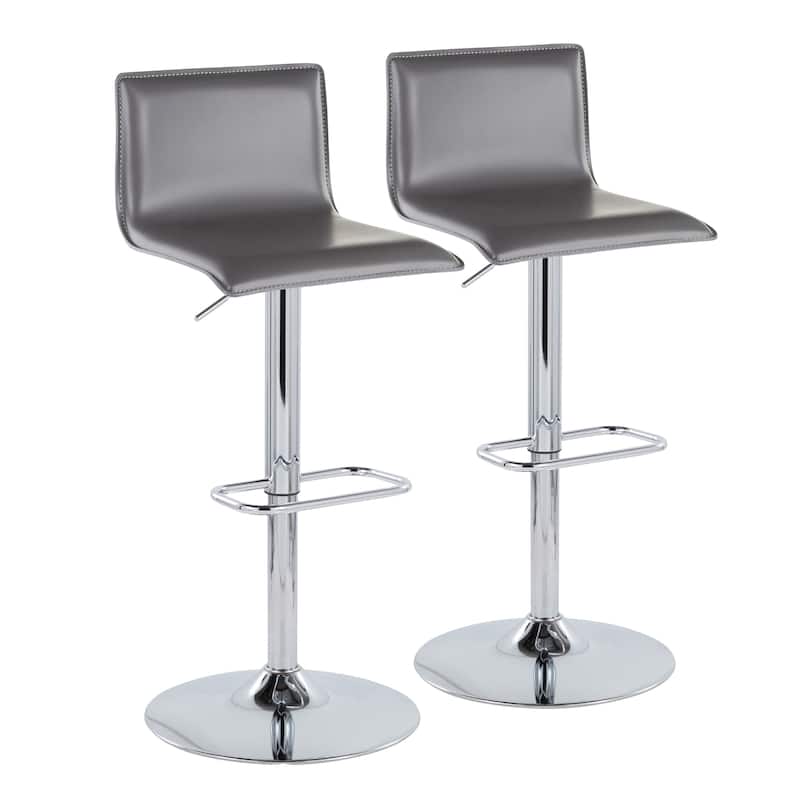 Porch & Den Mara Upholstered Adjustable Bar Stool with Rounded Rectangle Footrest (Set of 2)