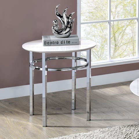 Furniture of America Zera Contemporary White and Chrome 22-inch Side Table