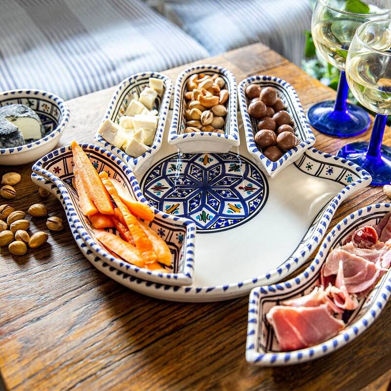 Bohemian Hamsa Dipping and Serving Set - Versatile Handcrafted Ceramic Decor