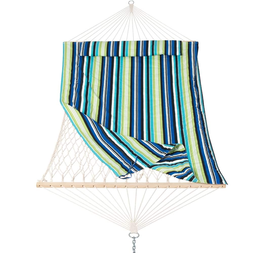 Durable 2 Person Rope Hammock with Polyester Quilted Pad and Pillow - 76*52