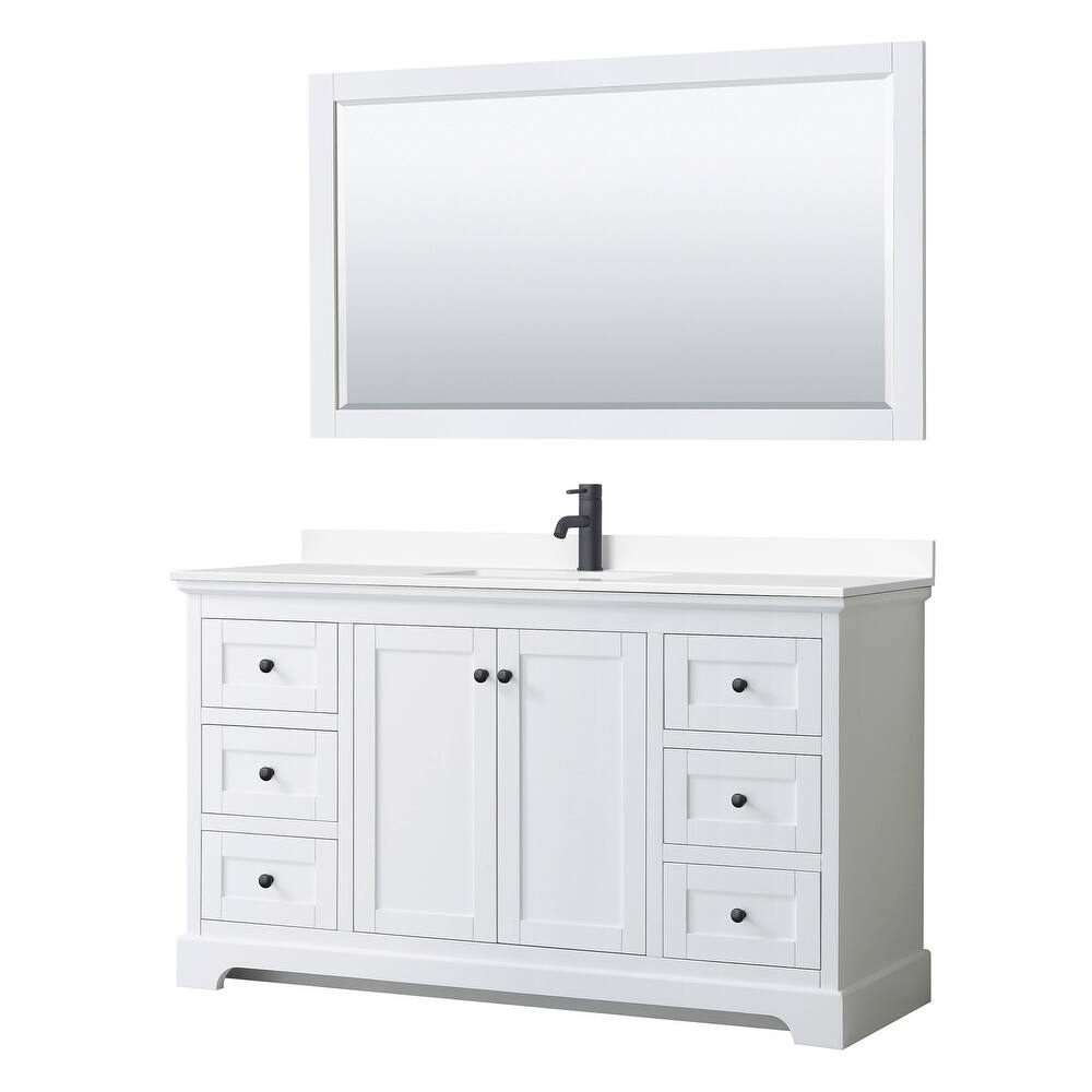 Avery 60 Inch Single Vanity, Cultured Marble Top, 58 Inch Mirror
