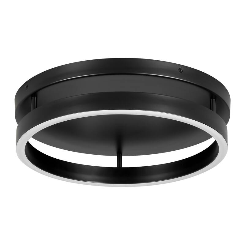 1-Light 13.8 in. Modern Black Circle Iron Integrated LED Flush Mount Ceiling Light - 13.78 in. W x 3.35 in. H x 13.78 in. D