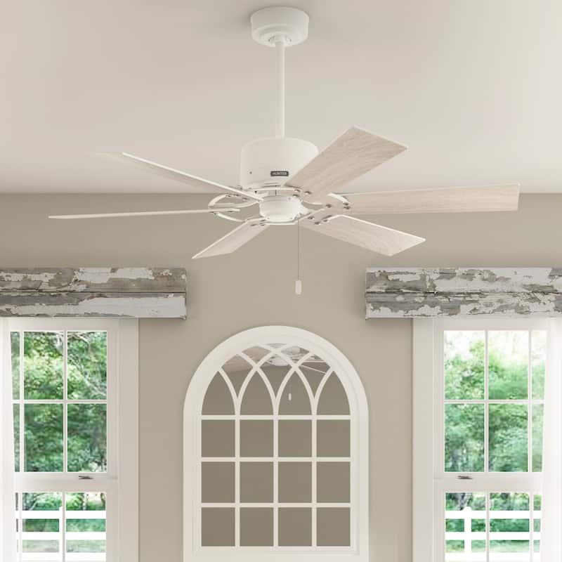 Hunter 52" Gilrock Windmill Ceiling Fan and Pull Chain - Industrial, Modern Farmhouse - Matte White
