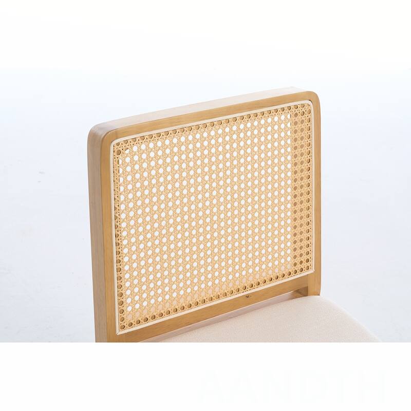 2PCS Linen Side Chairs With Rattan Back