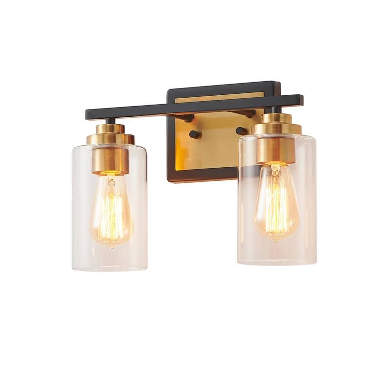 KAWOTI Black & Gold Bathroom Vanity Light with Clear Glass Shade