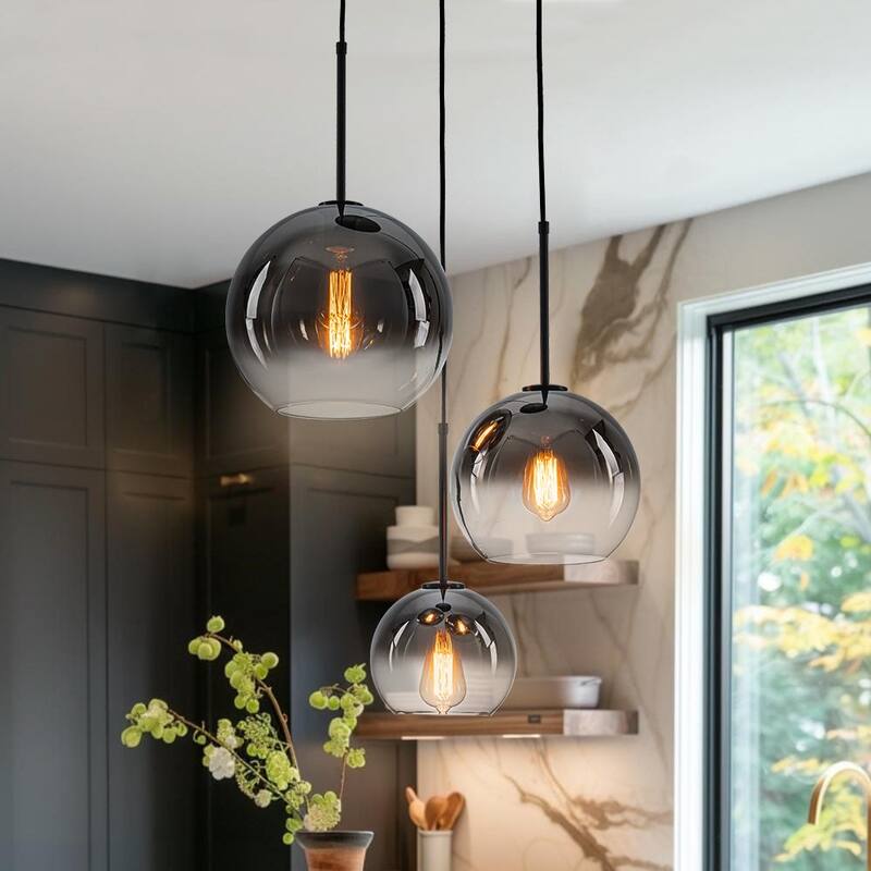 3-Light Round Polished Glass Globe Bubble Pendant Light - Chrome Glass