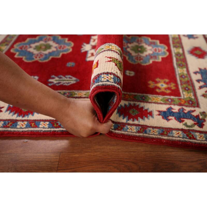 Red Kazak Accent Rug Handmade Oriental Wool Carpet - 2'10" x 4'0"