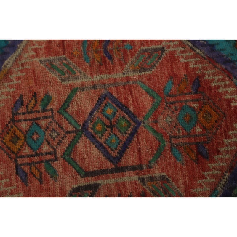 Hand Knotted Oriental 100% Wool Carpet Traditional Geometric Multi-Colored Heriz Runner Rug - 14' 1'' X 3' 9''