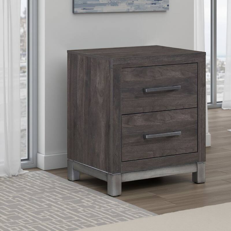 Deena 2 Drawer Nightstand, 25 Inch, Brown Gray Melamine Veneer