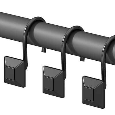 12 Piece Set - Matte Black Square Button Heavy Duty Shower Curtain Hooks Rings Rustproof Metal - Matte Black