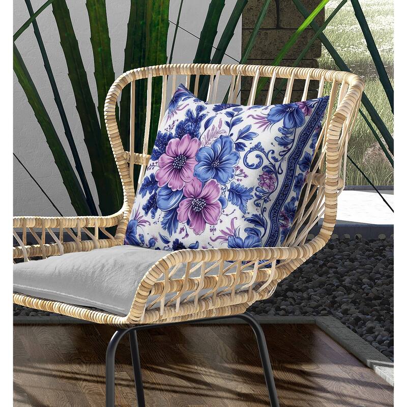 Periwinkle Pattern Indoor/Outdoor Reversible Throw Pillow Blue and Pink