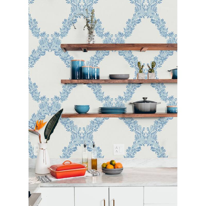 Scalamandre Sky Blue Wreath Peel & Stick Wallpaper