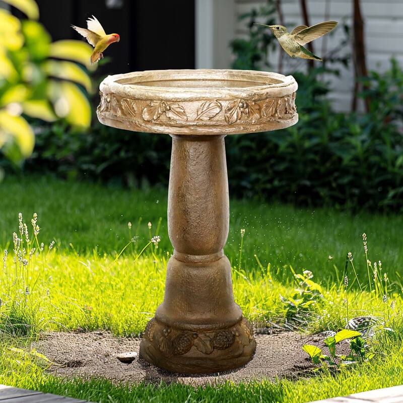23.8" H Outdoor Concrete Bird Bath - Perfect for Adding Interest to Garden, Patio, Backyard, Porch and Deck