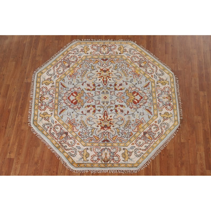 Light Blue Heriz Serapi Indian Octagon Rug Handmade Wool Carpet - 5'10"x 5'10"