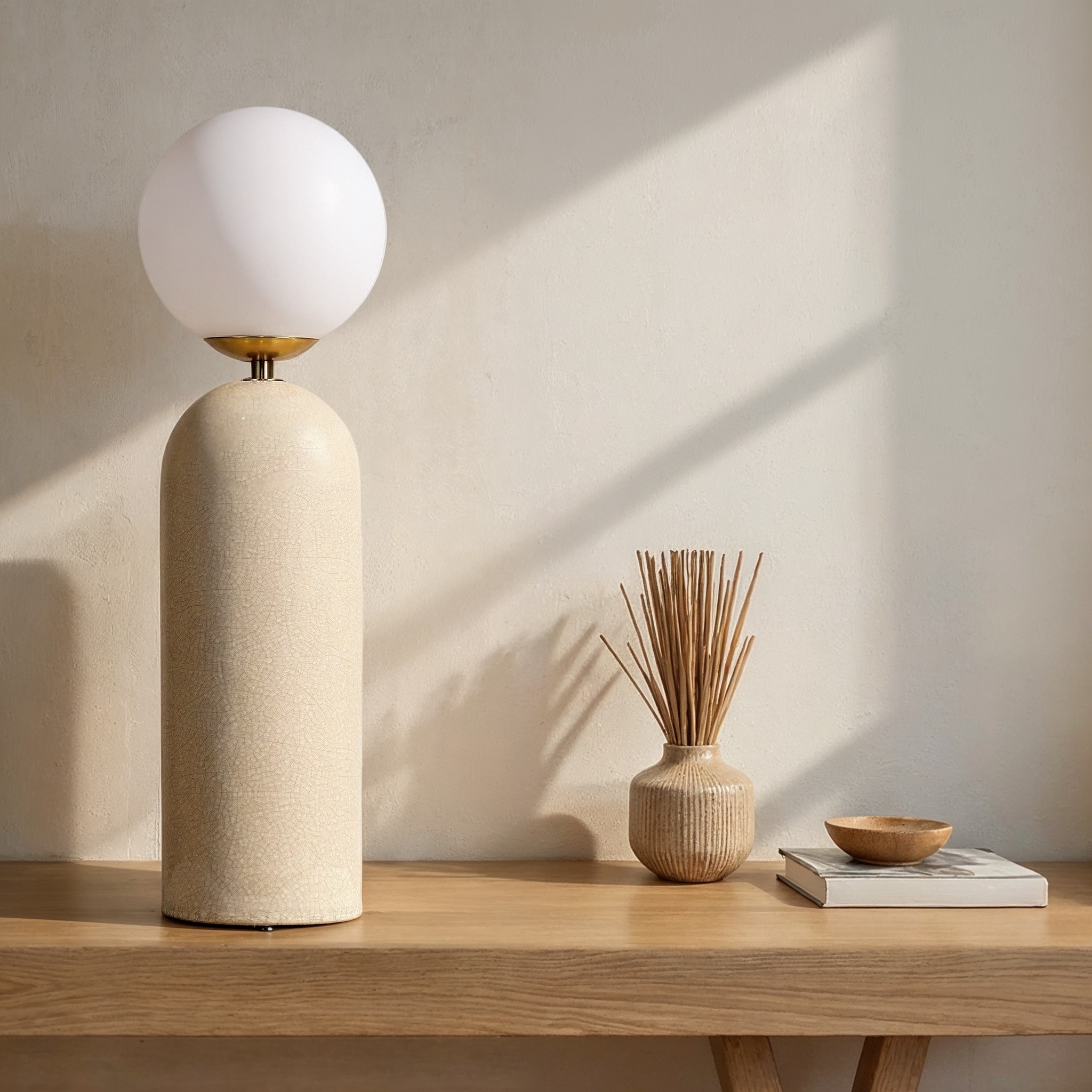 Stoneware and Metal Table Lamp with Frosted Globe and Inline Switch