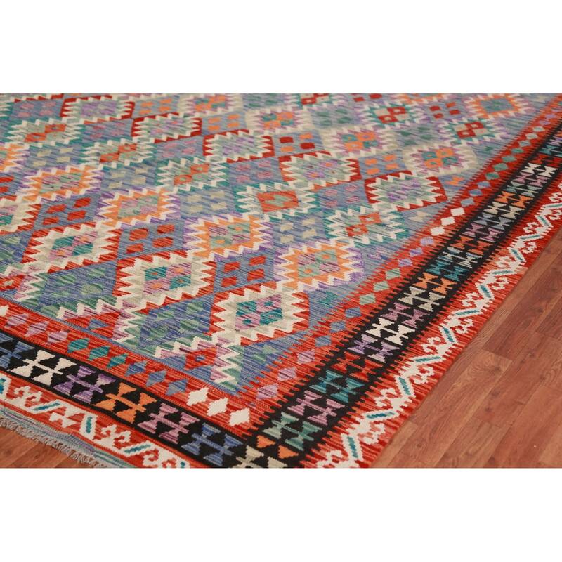 Reversible Kilim Oriental Area Rug Flatweave Home Decor Wool Carpet - 9'9"x 12'7"