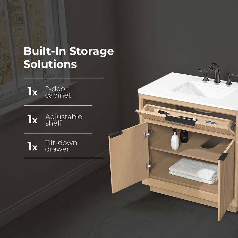 OVE Xander Bathroom Vanity with White Engineered Stone Top