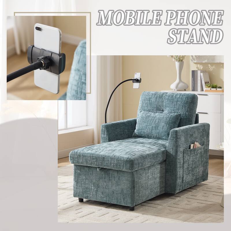 Multifunctional Lazy Person Sofa Recliner Can Be Stored Storage Backrest With Cell Phone Bracket Chenille Single Leisure Chair