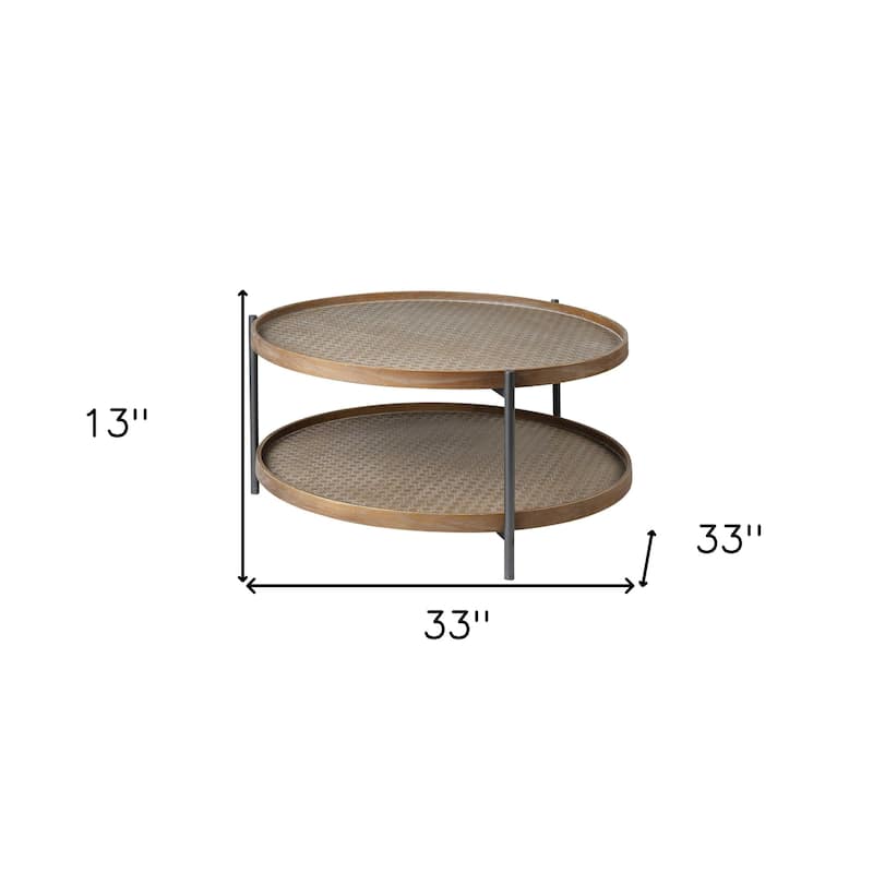 HomeRoots 33" Brown and Black Wood And Metal Two Tier Coffee Table - 33