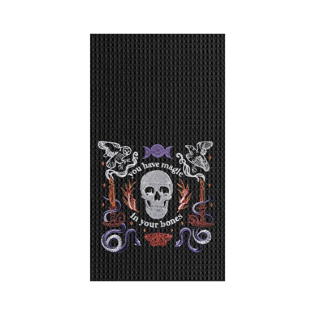Magic In Your Bones Skull Halloween Embroidered Cotton Waffle Weave Kitchen Towel