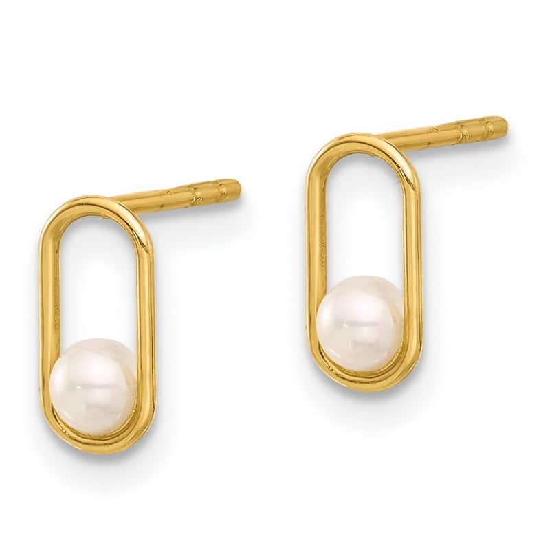 Curata 14k Yellow Gold 9.3x4.5mm Freshwater Cultured Pearl Geometric Paperclip Post Earrings