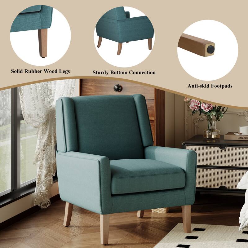 Mid-Century Linen Wing Chair - Tailored Channel Tufting & Walnut Tapered Legs, Compact Accent for Reading Nooks