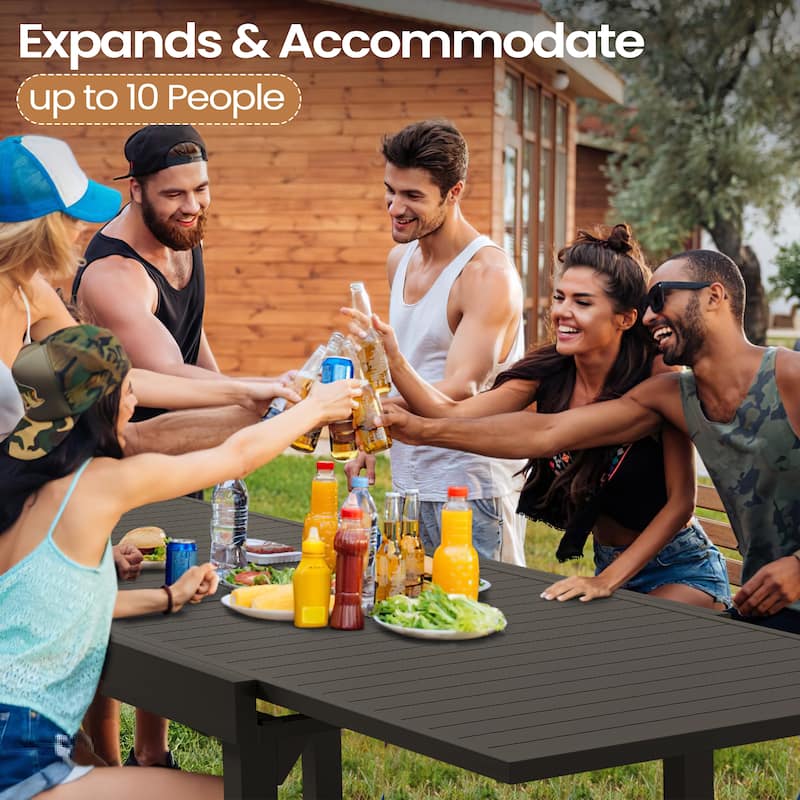 Outdoor Aluminum Expandable Patio Dining Table Adjustable Extension Leaf for 6/8/10 Person