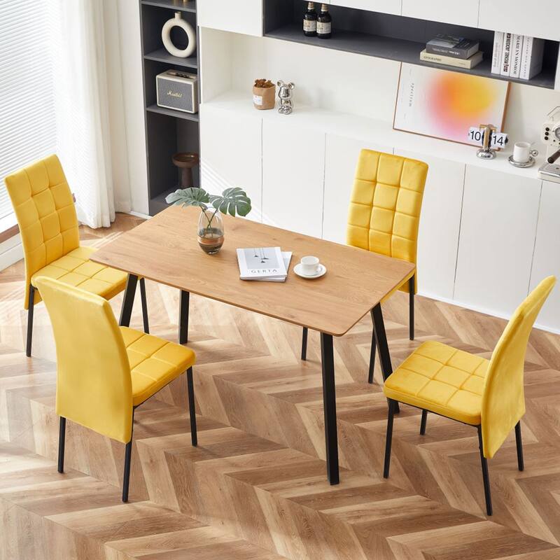Rectangle MDF Dining Table With Metal Frame - Brown