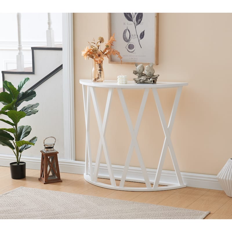 Vienna Collection Wood Side Table with X-Base or Half-Moon Design - White - Half-Moon