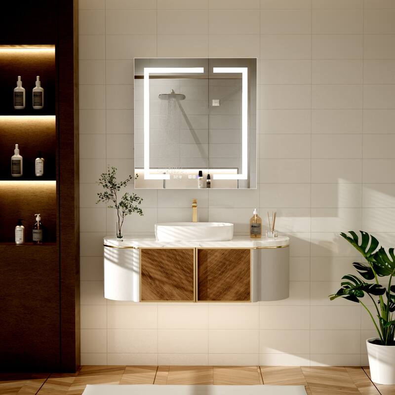 Modland 30"-60"W x 32"H Bathroom LED Medicine Cabinet with Mirror and Shelves, Defog and Stepless Dimming