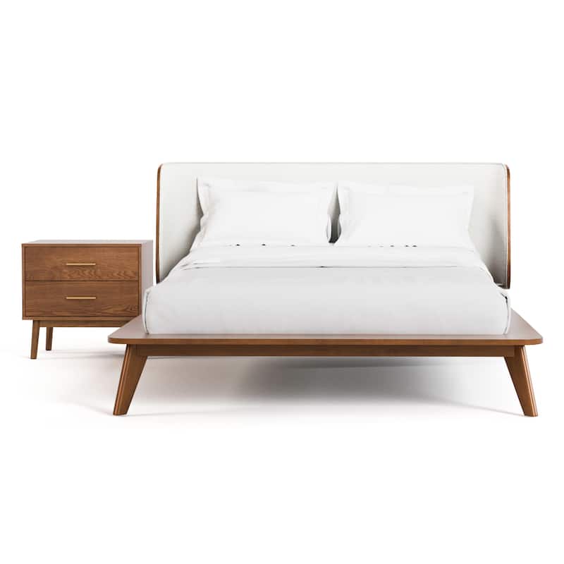 Furniture of America Beau Midcentury 2-Piece Boucle Wingback Low Profile Bed and Nightstand Set