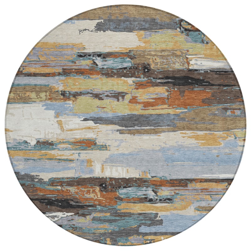 Machine Washable Indoor/ Outdoor Abstract Contemporary Chantille Rug