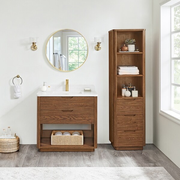 Harbin Bath Vanity with White Grain Stone Top without Mirror