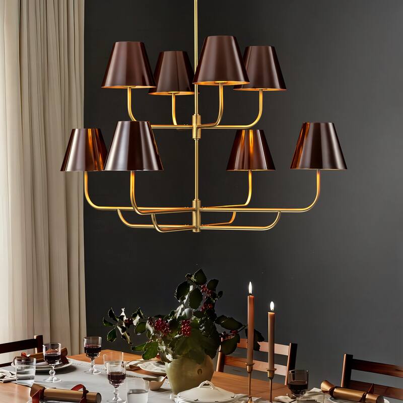 8-Light Mid-Century Modern Oversized 2-Tier Chandelier Cone Sputnik Pendant Chandelier