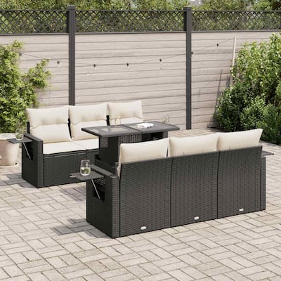 vidaXL Patio Sofa Set with Cushions Sofa Modules Outdoor 7 Piece Poly Rattan - 21.7 x 24.4 x 27.2