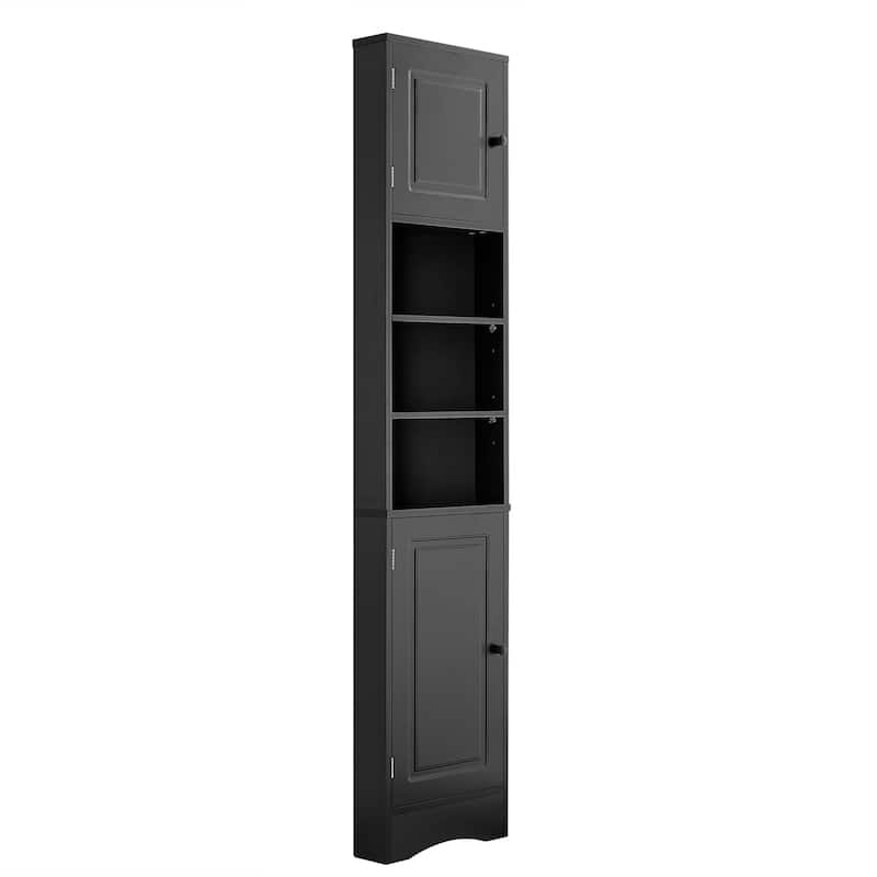 Triangle-shaped Designed Tall Corner Cabinet for Bathroom with 2 Doors, Open Shelf and Adjustable Shelves - Anti-tipping Device