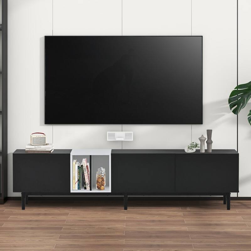 Modern TV Stand for 80'' TV with 3 Doors, Media Console Table, Entertainment Center with Large Storage Cabinet