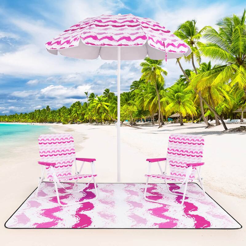 Costway 4 PCS Beach Umbrella Set with 2 Foldable Chairs & Picnic - See Details