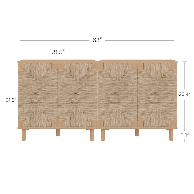 Nathan James Beacon Wood Accent Cabinet with Seagrass Doors and Adjustable Shelf