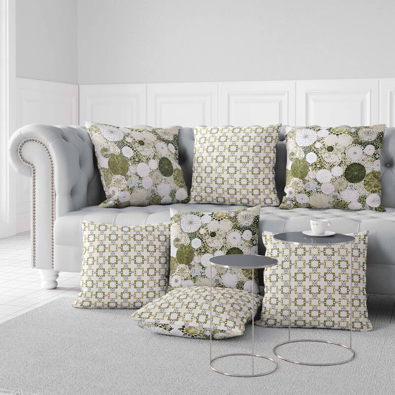Cream And Green Crystal Drift Faux Suede Throw Pillow Zipper