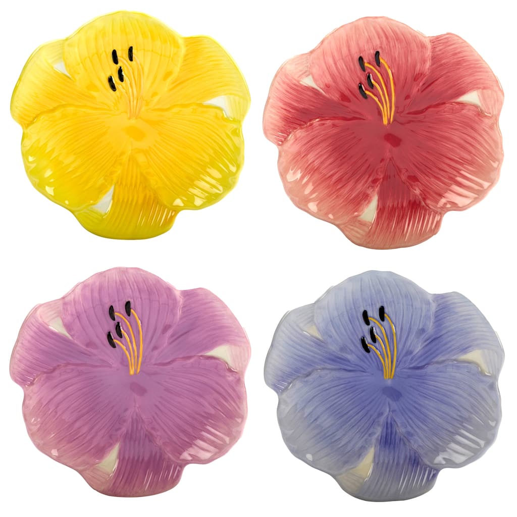 Certified International Hummingbirds 3-D Floral Dessert/Salad Plates, Set of 4 Assorted Designs - 8" Diameter x 1""