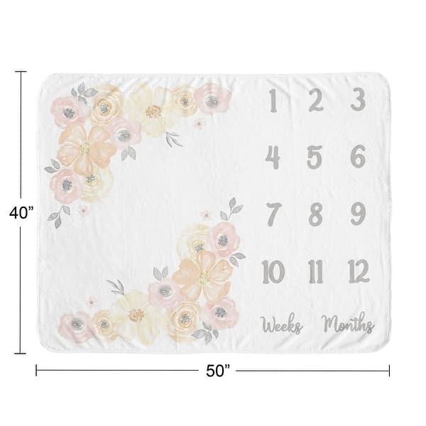 Yellow Pink Watercolor Floral Girl Baby Monthly Milestone Blanket - Blush Peach Orange Grey Shabby Chic Rose Flower Farmhouse