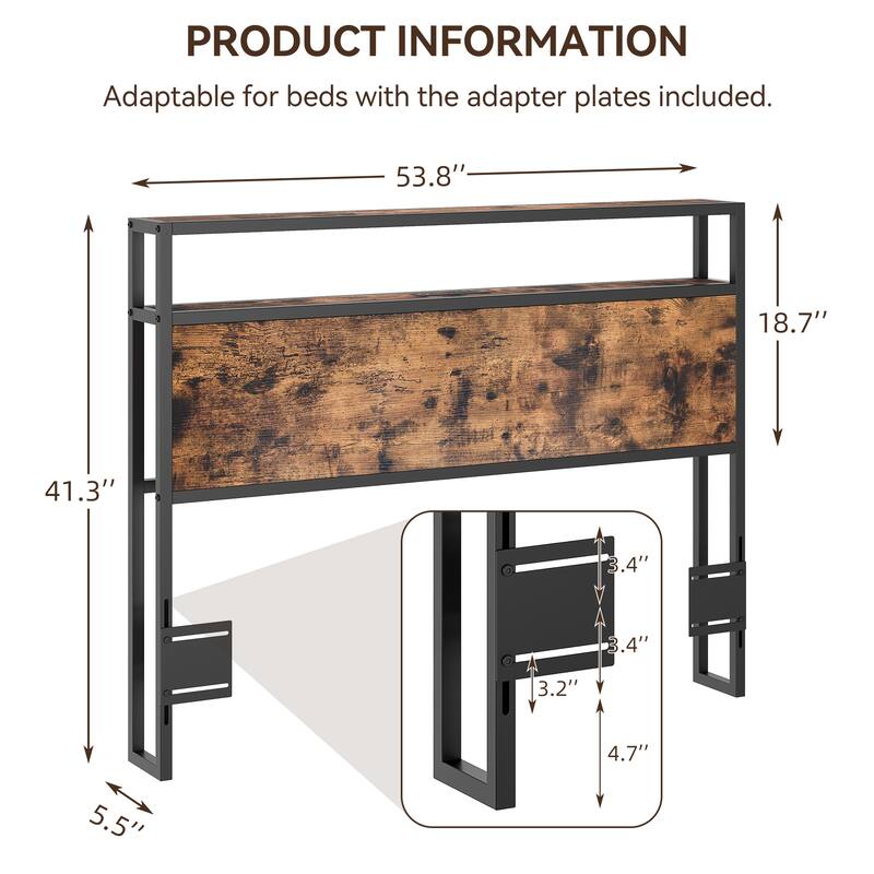 Storage Headboard with LED Lights and Charging Station, Headboard Only