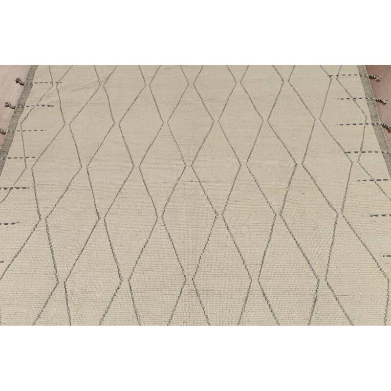 All-Over Trellis Ivory Moroccan Rug Hand-Knotted Wool Carpet - 8'8"x 12'11"