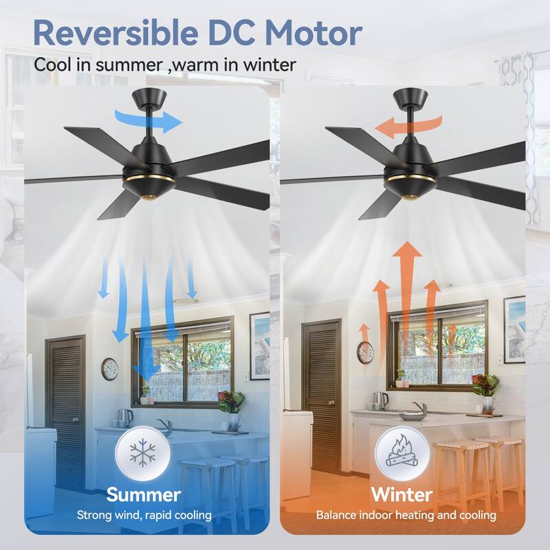 52 Inch 5-Blade BlackGold Ceiling Fan with Remote without Light