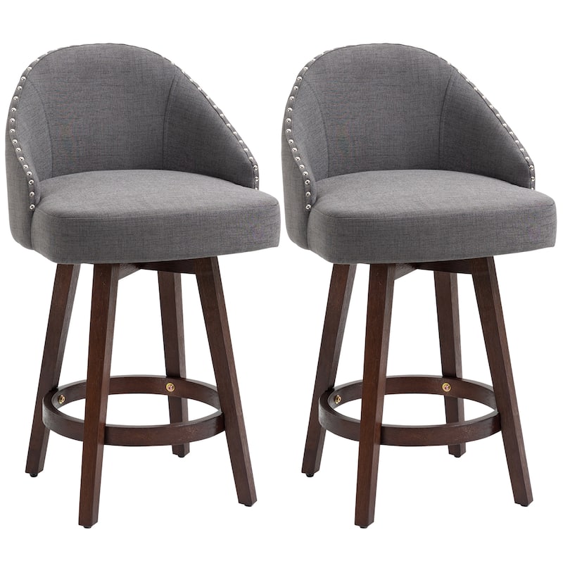 Counter Height Bar Stools Set of 2, Kitchen Chairs with Nailhead Trim, Rubber Wood Legs and Footrest
