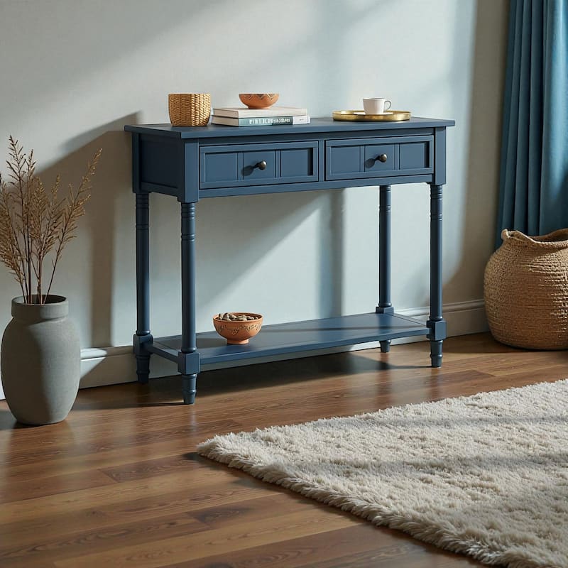 Daisy Series Traditional Console Table with 2 Drawers and Bottom Shelf, Solid Pine Wood Entryway Accent Table