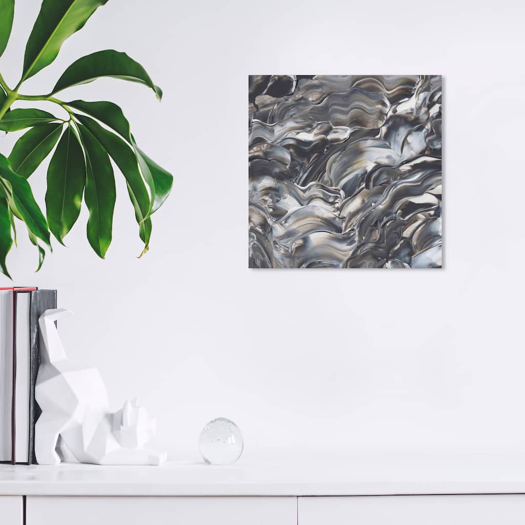 Wynwood Studio Canvas Abstract Melting Metals Gray and Silver Modern & Contemporary Wall Art Canvas Print