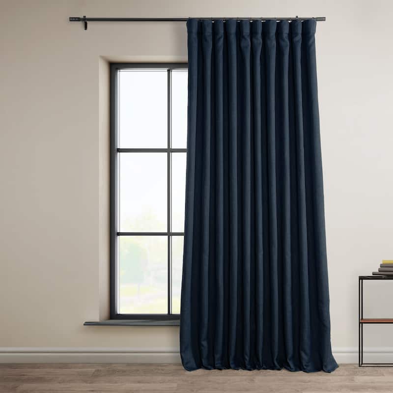 Exclusive Fabrics Faux Linen Extra Wide Room Darkening Curtains (1 Panel) - 100 X 84 - Nightfall Navy